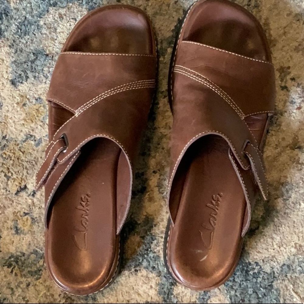 Clark's slip on leather sandals/mules 8.5 N
